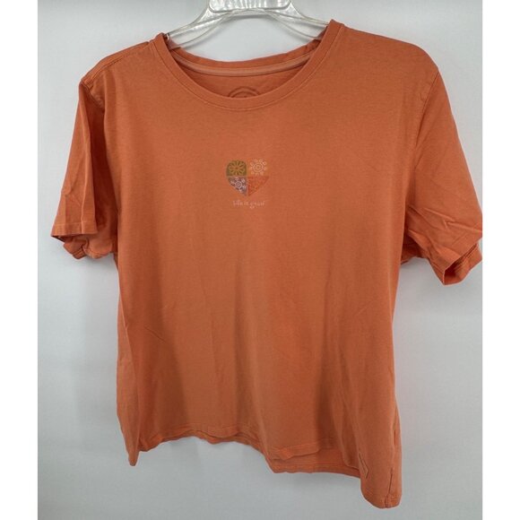 Life Is Good Womens Orange Graphic T-Shirt Floral Print Size L Relaxed Fit - Picture 4 of 10